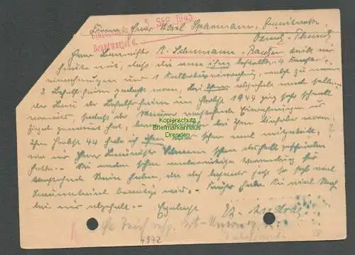 B4972 SBZ Ostsachsen 43 B auf Hitler Ganzsache Wertstempel schräg abgeschnitten