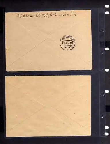 B556 2x SBZ Brief Gebühr bezahlt 1945 Löbau Sachsen rot Einschreiben 1948 schwar