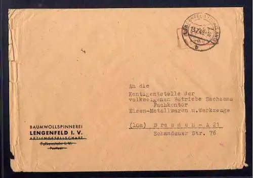 B542 SBZ Brief Gebühr bezahlt 1948 Lengenfeld Vogtland Baumwollspinnerei
