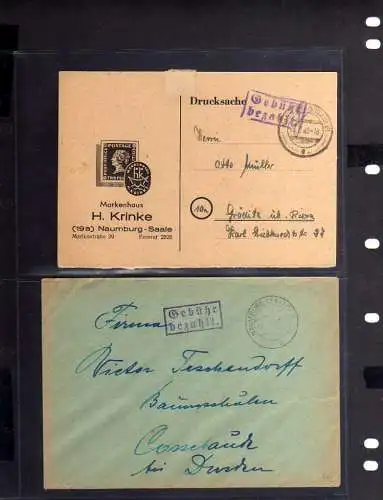 B607 6x SBZ Brief Karte Gebühr bezahlt 1945 Namburg nach Gröditz Cossebaude Ronn
