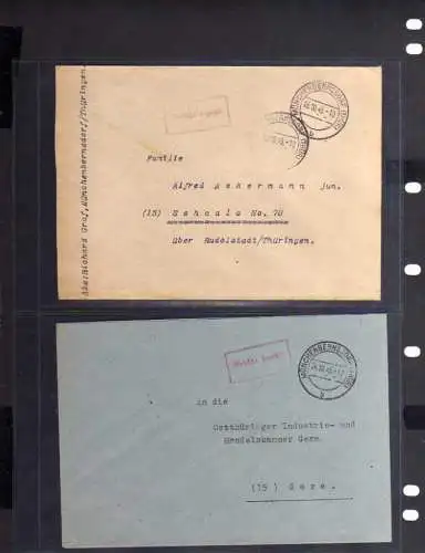 B602 2x SBZ Brief Gebühr bezahlt 1945 Müchenbernsdorf Thür. an Handelskammer Ger
