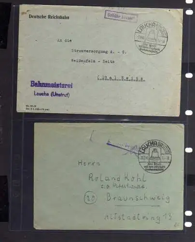 B531 2x SBZ Brief Gebühr bezahlt 1945 Laucha Unstrut 1948 Deutsche Reichsbahn Ba