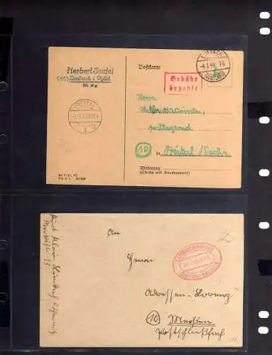 B553 2x SBZ Brief Postkarte Gebühr bezahlt 1946 Limbach Vogtland 1945 Limbach Sa