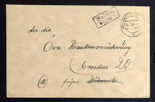 B1938 Brief SBZ Gebühr bezahlt 1948 Währungsreform Langebrück Sachs.