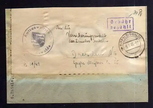 B1905 Brief SBZ Gebühr bezahlt 1948 Währungsreform Dippoldiswalde Amtsanwaltscha