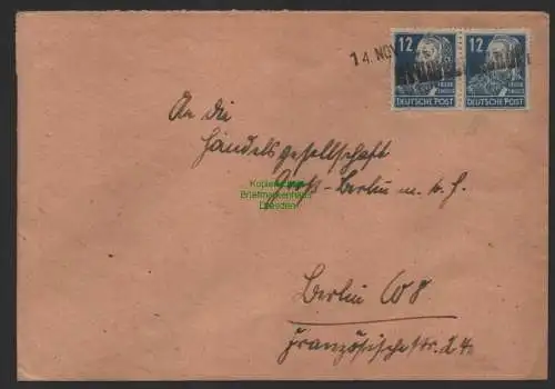 B14328 SBZ 1948 Köpfe Brief Notstempel Krummhermsdorf nach Berlin