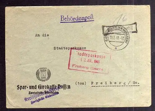 B1943 Brief SBZ Gebühr bezahlt 1948 Währungsreform Siebenlehn Kr. Meißen Sparkas