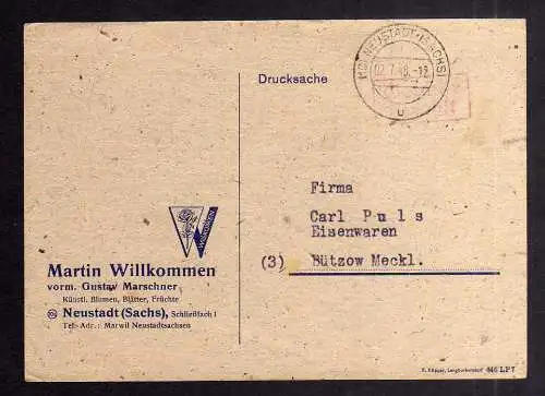 B1948 Postkarte SBZ Gebühr bezahlt 1948 Währungsreform Neustadt Sachs. Firma für