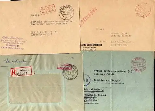 B1961 4x Brief SBZ Gebühr bezahlt 1948 Währungsreform Radebeul Einschreiben Stem
