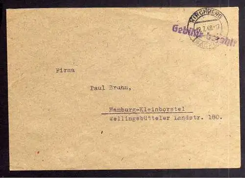 B1933 Brief SBZ Gebühr bezahlt 1948 Währungsreform Kirchberg Sachen