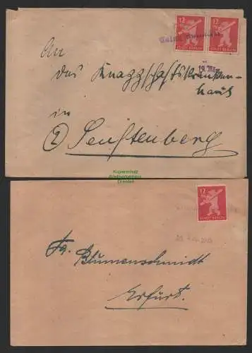 B14338 2x SBZ Brief Berlin Notstempel Calau Niederlausitz 1945 1946