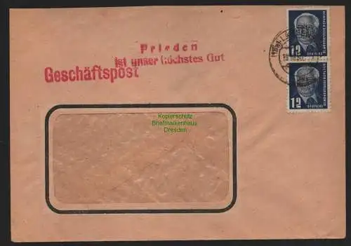 B10782 Brief DDR Propaganda Losung 1950 Frieden ist unser höchstes Gut Geschäfts