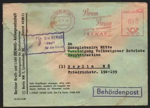 B10701 Brief DDR Propaganda Berlin 1951 Die BEWAG kämpft  für den Frieden