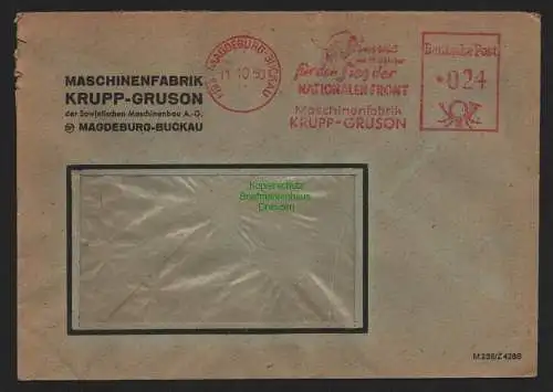 B10748 Brief DDR Propaganda Magdeburg Buckau 1950 Werbeeinsatz Stimme für