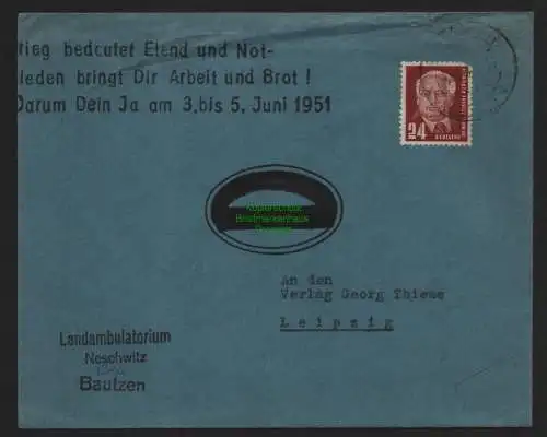 B10728 Brief DDR Propaganda Neschwitz kr. Bautzen 1951 Krieg bedeutet Elend und