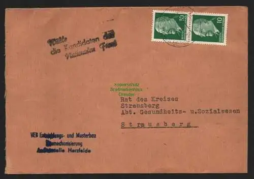 B10746 Brief DDR Propaganda Herzfelde Kr. Strausberg 1963 Wähle die Kandidaten