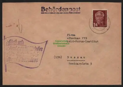 B11033 Brief DDR Propaganda Losung Leipzig 1950 Auch wir .. Einheit und Frieden