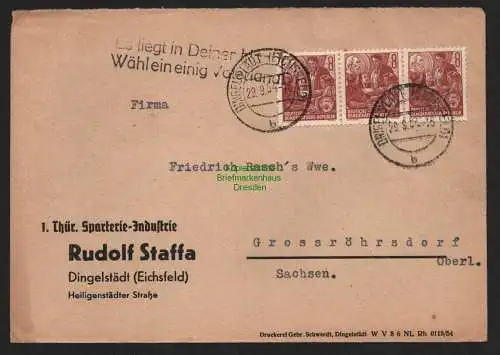 B10785 Brief DDR Propaganda Dingelstädt 1954 Es liegt in Deiner Hand Wähl Vater