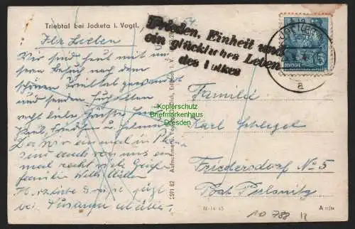 B10788 Brief DDR Propaganda Triebtal bei Jocketa 1954 Frieden Einheit und ein
