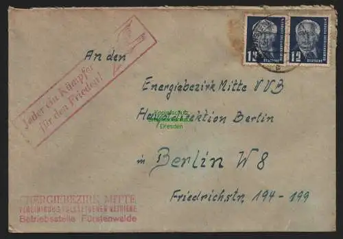 B10700 Brief DDR Propaganda Fürstenwalde 1951 Jeder ein Kämpfer für den Frieden