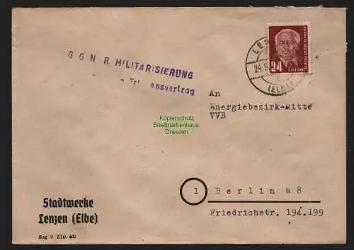 B11008 Brief DDR Propaganda Losung  Lenzen Elbe 1951 Gegen Remilitarisierung