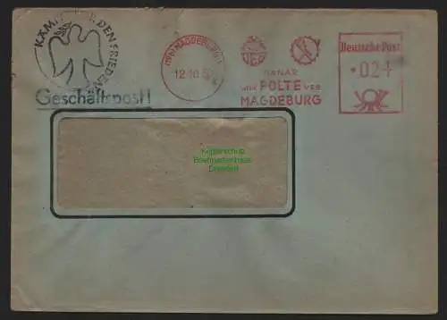 B10716 Brief DDR Propaganda Magdeburg 1950 Kämpft für den Frieden Freistempel
