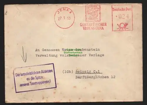 B11469 Brief DDR Propaganda Jena 1953 Aktivisten Spitze des Staatsapperates