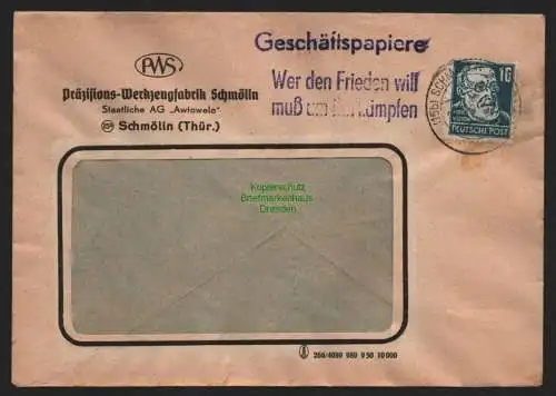 B10690 Brief DDR Propaganda Schmölln Thür. Wer Frieden will muß für ihn kämpfen