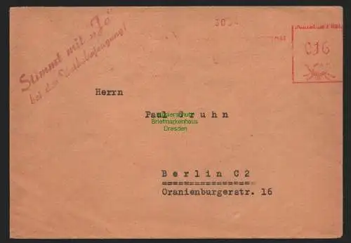 B10738 Brief DDR Propaganda Deutsche Notenbank Berlin 1950 Stimmt mit JA bei