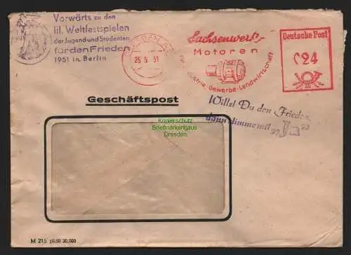 B10704 Brief DDR Propaganda Dresden Sachsenwerk Willst Du den Frieden, dann