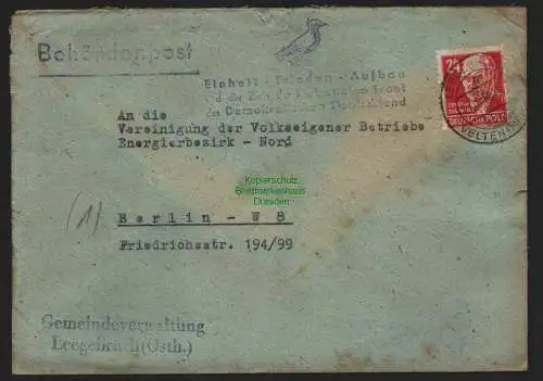 B10688 Brief DDR Propaganda Leegebruch über Velten Mark 1950 Einheit - Frieden