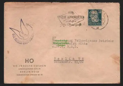 B10689 Brief DDR Propaganda HO Berlin 1952 Für Frieden Friedenstaube