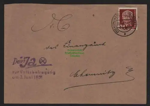 B10732 Brief DDR Propaganda Dein Ja zur Volksbefragung Hohenstein-Ernstthal 1951