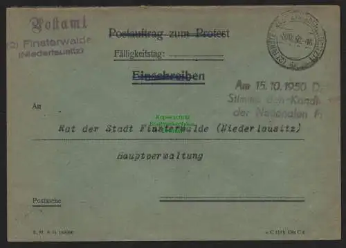 B10767 Brief DDR Propaganda Postamt Finsterwalde 1950 Am 15.10. Deine Stimme