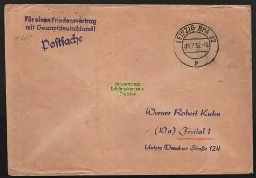 B10791 Brief DDR Propaganda Leipzig 1952 Für einen Friedensvertrag mit Gesamt