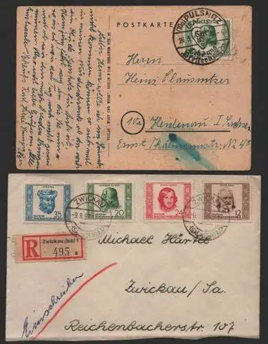 B-14571 Brief DDR 311 - 314 Einschreiben Zwickau 312 Postkarte Pulsnitz Heidenau