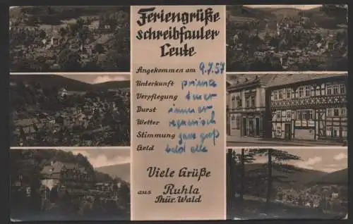B-14575 DDR Postkarte Ruhla 1957 mit 2x 5 Pfg. aus Markenheftchen mit Rand MH