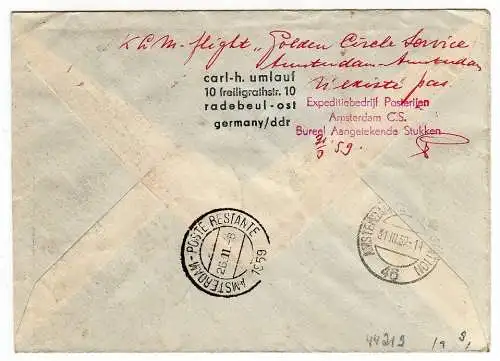 44219 DDR Brief Luftpost Luftpoststelle Berlin KLM Flight Golden Circle Service