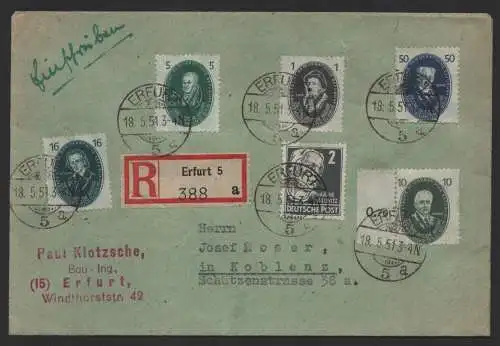 B-14565 Brief DDR ex 261 - 270 Akademie Einschreiben Erfurt - Koblenz 18.5. 1951