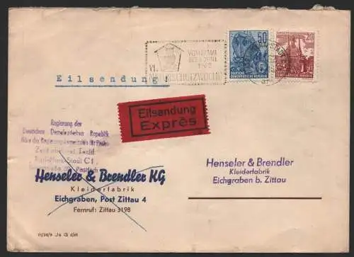 B-14586 Brief DDR Eilsendung 1962 Regierung Zentralreferat Textil nach Zittau