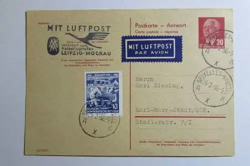 101708 DDR Ganzsache P 61 II A Antwortteil 1956 Luftpost Leipzig Mockau