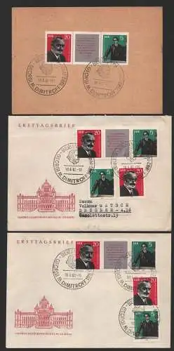 B-14589 3x Brief / Karte DDR 893 - 894 Georgi Dimitroff FDC 18.6.62 1962