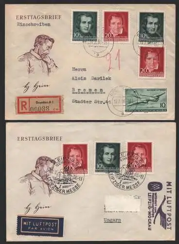 B-14577 Brief DDR 2x 516 517 Heinrich Heine 17.2.56 FDC 1956 + Brief nach Ungarn