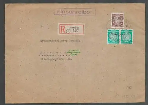 B6317 Brief DDR Dienst 1957 Einschreiben Berlin HO Industriewaren nach Dresden