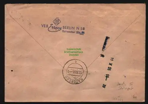 B12664  DDR Dienst A 8, 16 Eilboten Brief Berlin Rohrpost an Sachsenwerk 1955