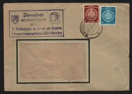B13213 DDR Dienst Brief Nordhausen 1955 Propaganda Stempel Weltfestspiele