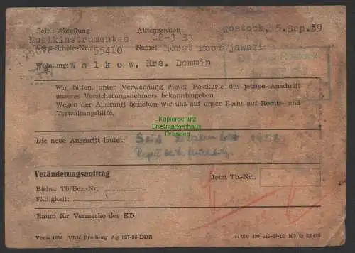 B10169 Postkarte DDR Dienst 34 B Rostok 1959 Zeitdokument " Republikflüchtig "