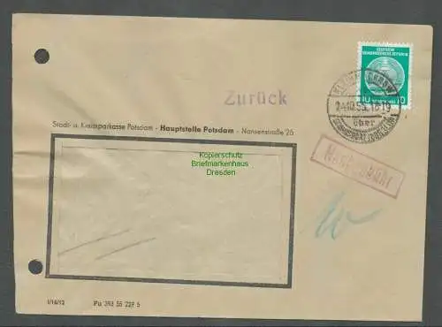 B5232 DDR Dienst Brief Kleinmachnow 1955 Zurück Nachgebühr Empfänger unbekannt