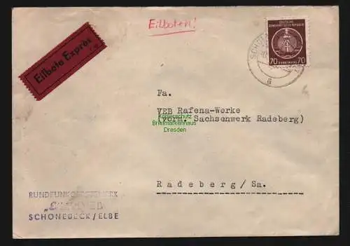 B12667 DDR Dienst 16 EF Eilboten Brief Schönebeck Elbe an Sachsenwerk Radeberg