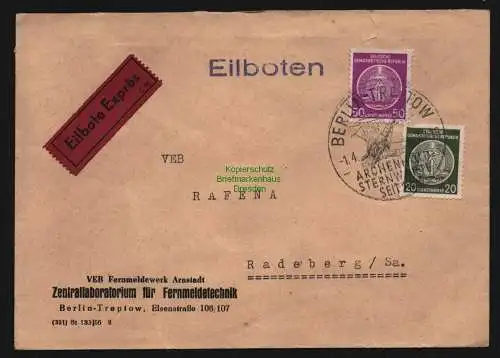 B12661 DDR Dienst A 15 Eilboten Brief Berlin Treptow VEB Fernmeldewerk Arnstadt